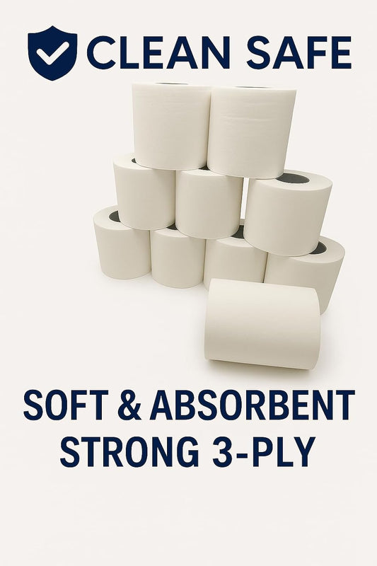 CLEAN SAFE 3 Ply Toilet Tissue Paper Roll - Pack of 12 (160 Pulls Per Roll)