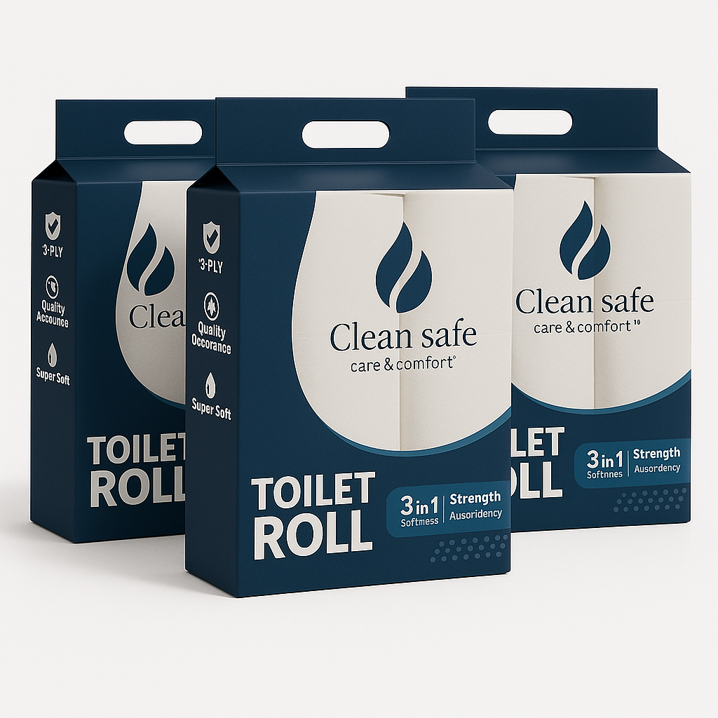 CLEAN SAFE 3 Ply Toilet Tissue Paper Roll - Pack of 12 (160 Pulls Per Roll)