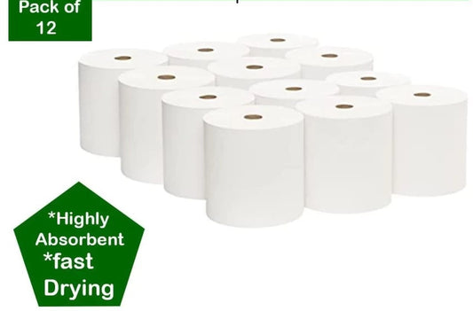 CLEAN SAFE Hard Roll paper towel(HRT) Highly absorbent | 250 Meters Per Roll -Pack of 12